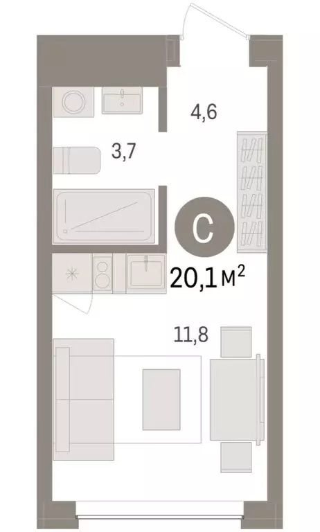 Квартира-студия: Тюмень, ЖК Дом у Озера (20.07 м) - Фото 1