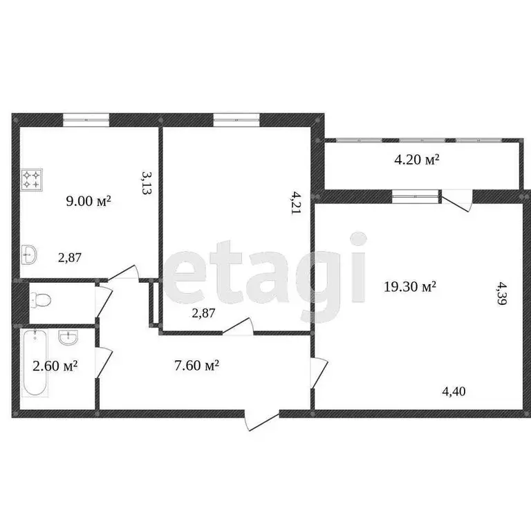 2-комнатная квартира: Тобольск, 8-й микрорайон, 39 (52 м) - Фото 1