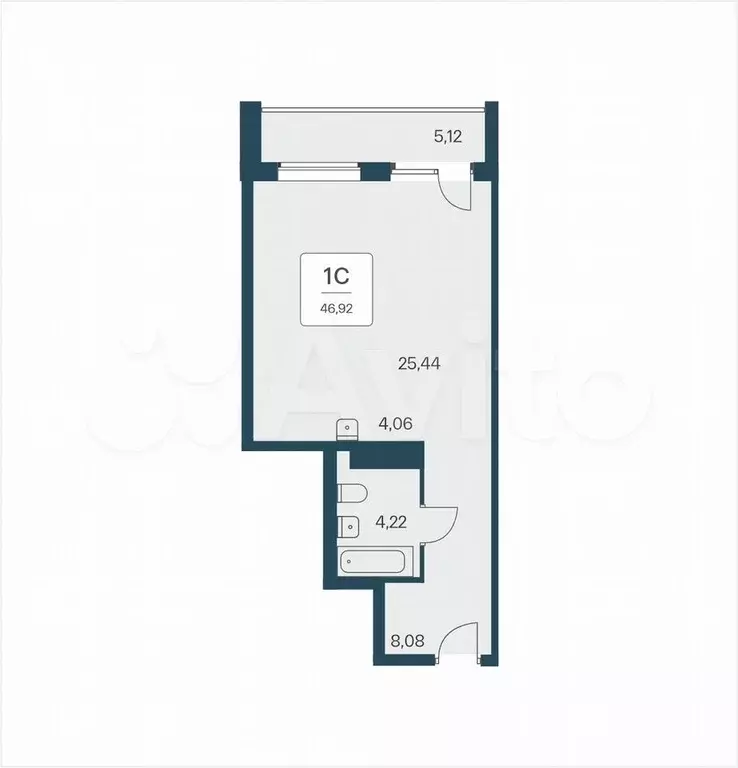 Апартаменты-студия, 46,9 м, 16/25 эт. - Фото 0