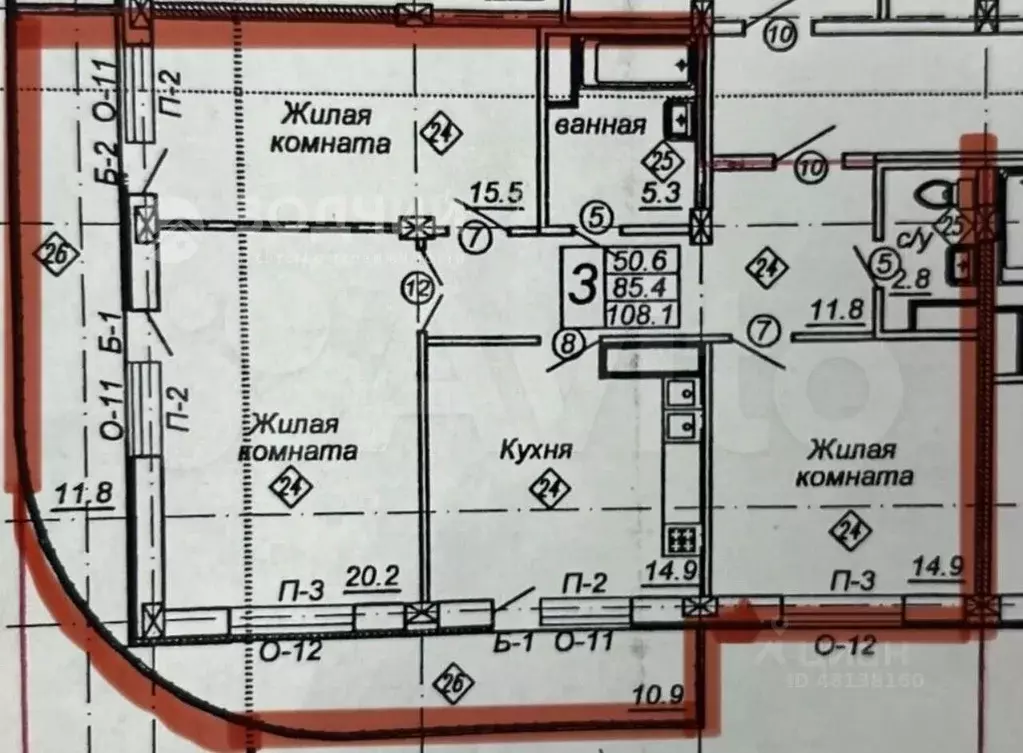 3-к кв. Чувашия, Чебоксары ул. Сергия Радонежского, 11 (108.1 м) - Фото 1