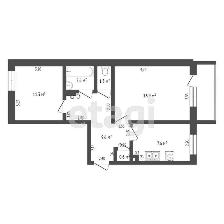 2-комнатная квартира: Ялуторовск, улица Новикова, 30 (49.8 м) - Фото 1