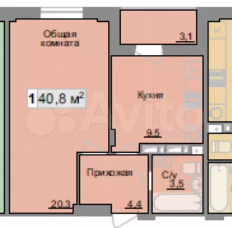 1-к. квартира, 41 м, 8/10 эт. - Фото 0