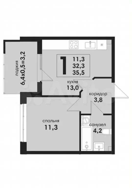 1-к. квартира, 35,5 м, 1/4 эт. - Фото 1
