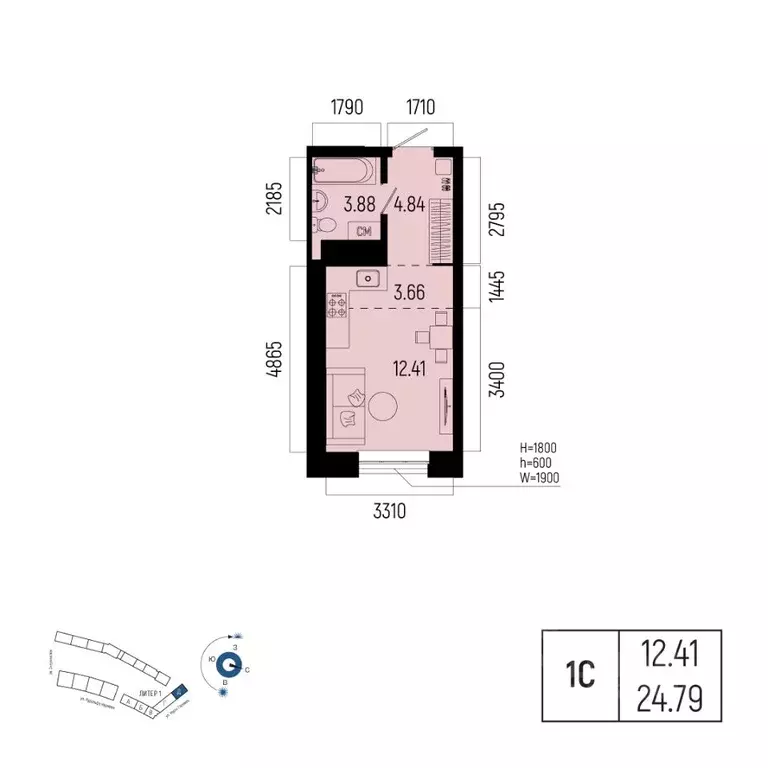 1-к кв. Башкортостан, Уфа Глумилино-1 мкр, Новатор жилой комплекс ... - Фото 1