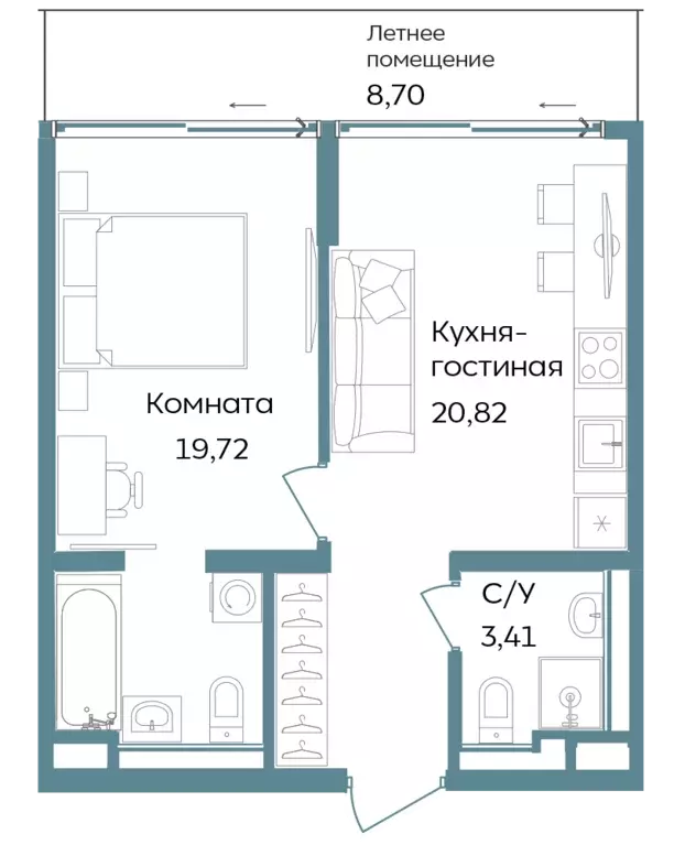 2-к квартира, 52.65 м - Фото 0