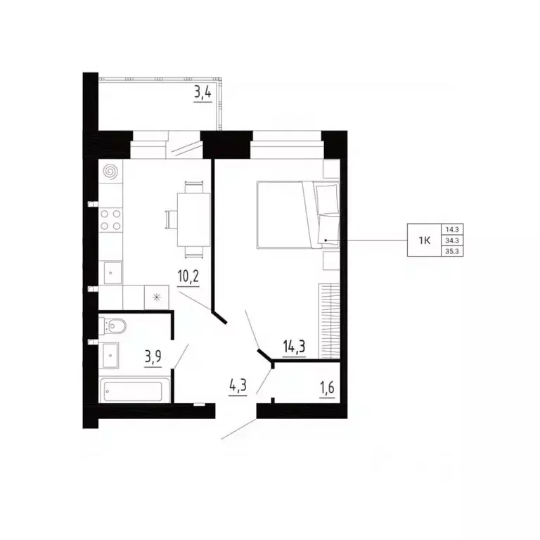 1-к кв. Орловская область, Орловский район, д. Образцово, Первый мкр  ... - Фото 2