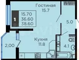 1-к. квартира, 36,6 м, 18/24 эт. - Фото 0