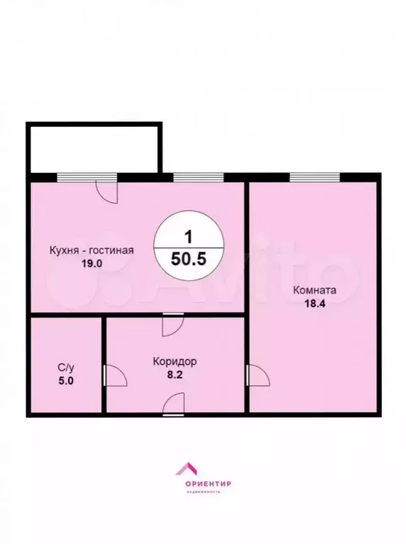 1-к. квартира, 50,5 м, 4/4 эт. - Фото 0