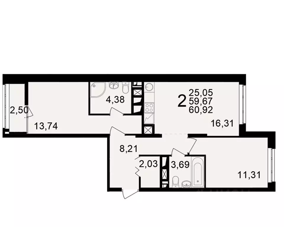 2-к кв. Рязанская область, Рязань ул. Чкалова (59.67 м) - Фото 1