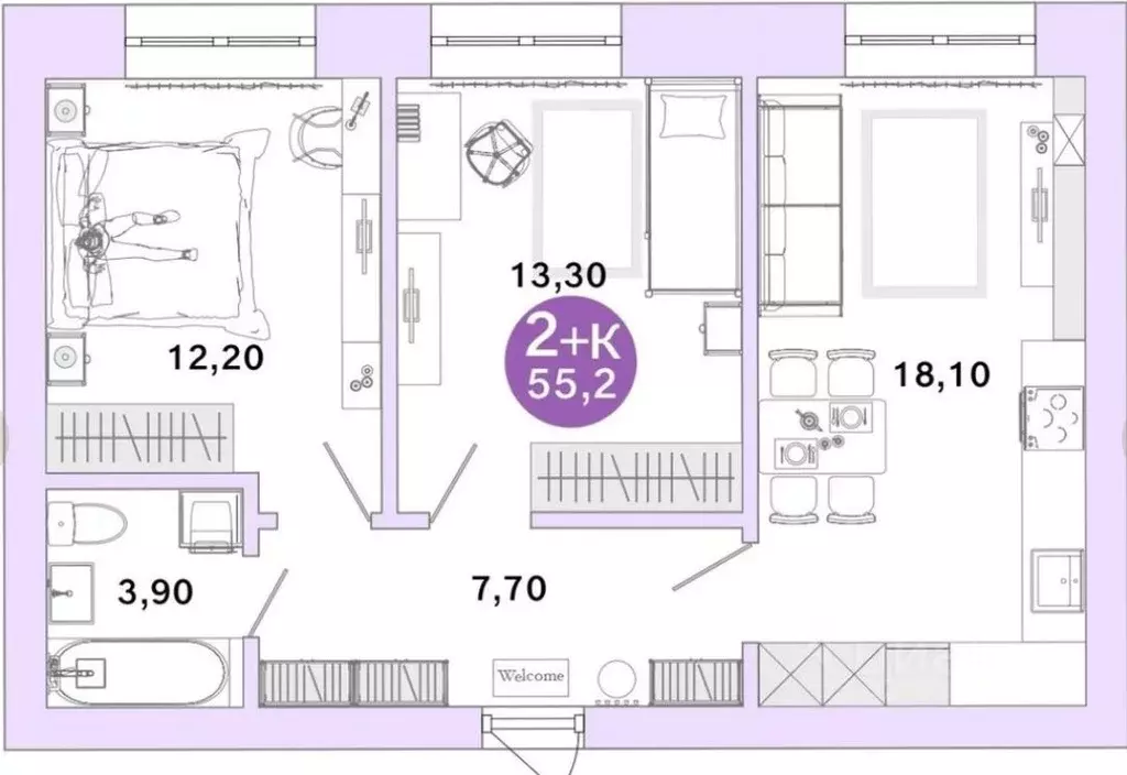 2-к кв. Оренбургская область, Оренбург Ростоши Премьер мкр,  (55.2 м) - Фото 2