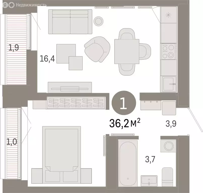 1-комнатная квартира: Екатеринбург, улица Гастелло, 19А (36.22 м) - Фото 1