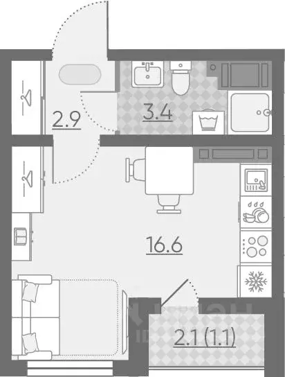 Студия Санкт-Петербург дор. Муринская, 8к4 (20.5 м) - Фото 0