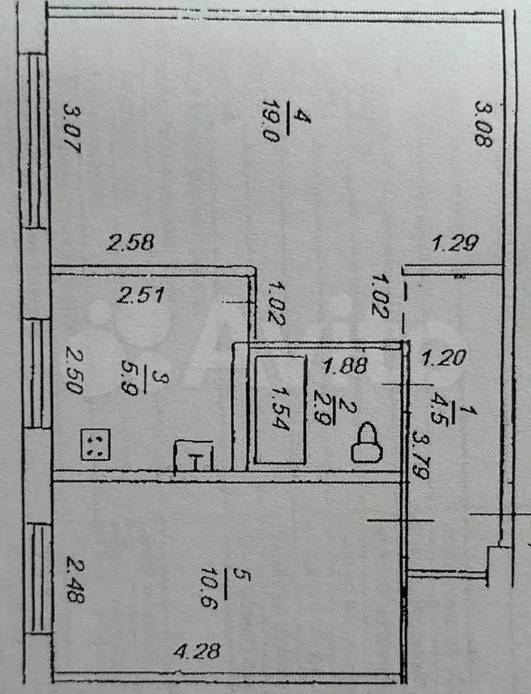 2-к. квартира, 42,9 м, 2/5 эт. - Фото 0