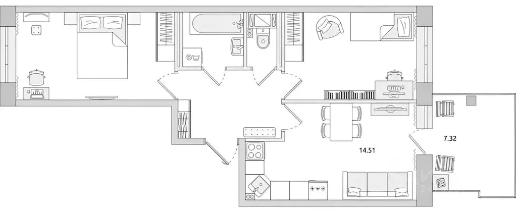 2-к кв. Санкт-Петербург Пулковское ш., 42к6 (58.2 м) - Фото 2