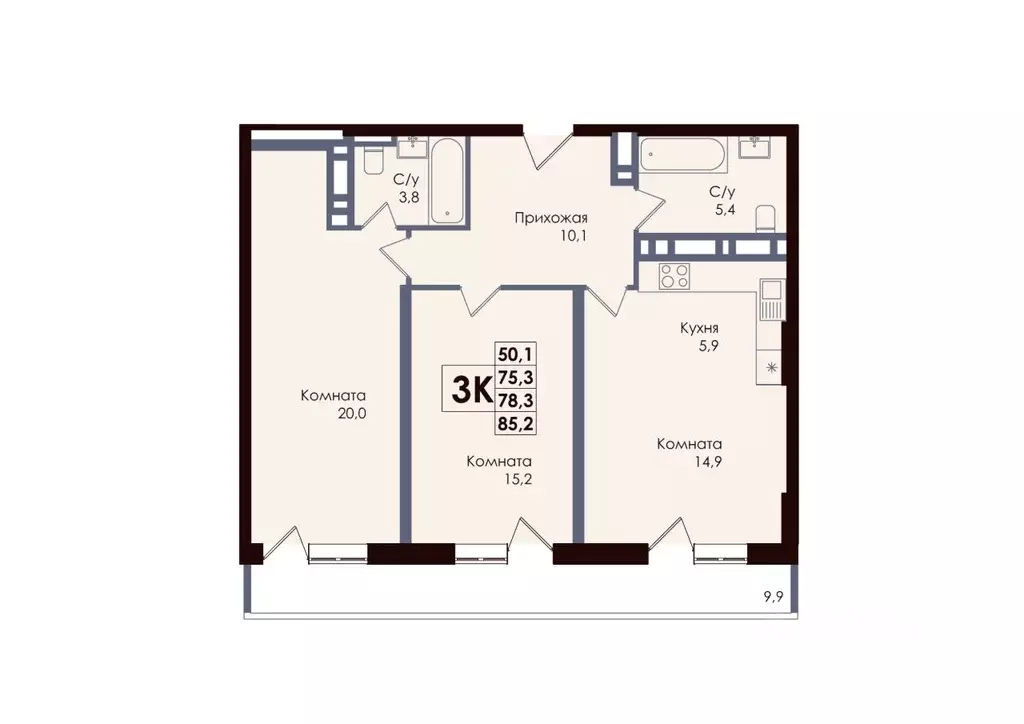 3-к кв. Ростовская область, Ростов-на-Дону Западный мкр, Академия ... - Фото 1