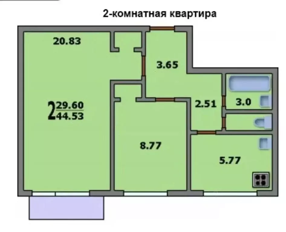 2-к кв. Москва 4-й кв-л, 3 (45.0 м) - Фото 2
