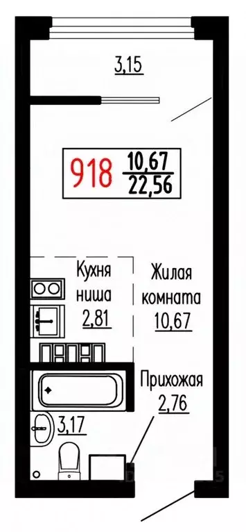 Студия Свердловская область, Екатеринбург ул. Лыжников, 3 (22.9 м) - Фото 1
