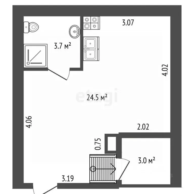 Студия Санкт-Петербург остров Канонерский, 17 (28.2 м) - Фото 1