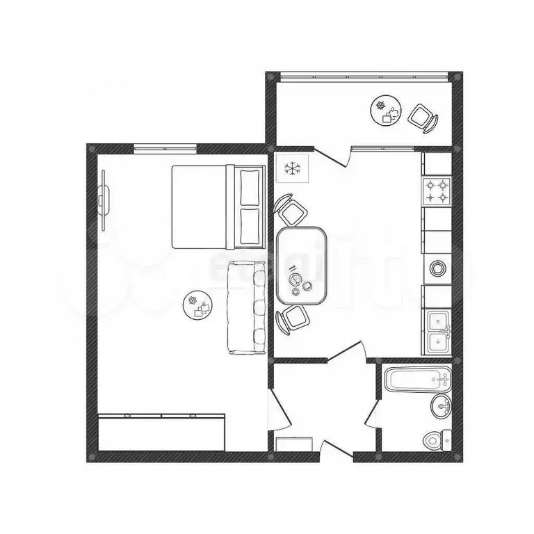 1-к. квартира, 33,9 м, 6/8 эт. - Фото 0