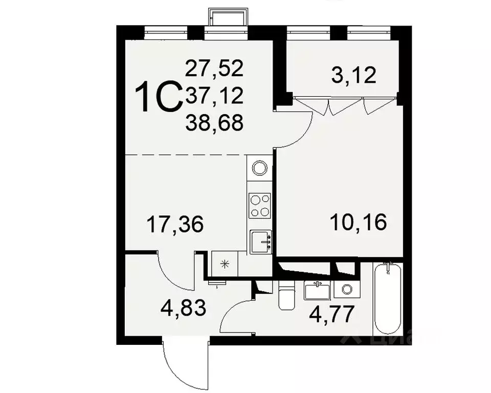 1-к кв. Тульская область, Тула ул. Коминтерна, 44 (38.68 м) - Фото 0