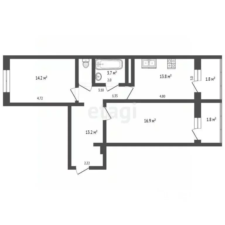 2-к кв. Калининградская область, Калининград Сельма мкр, ул. Виллима ... - Фото 2