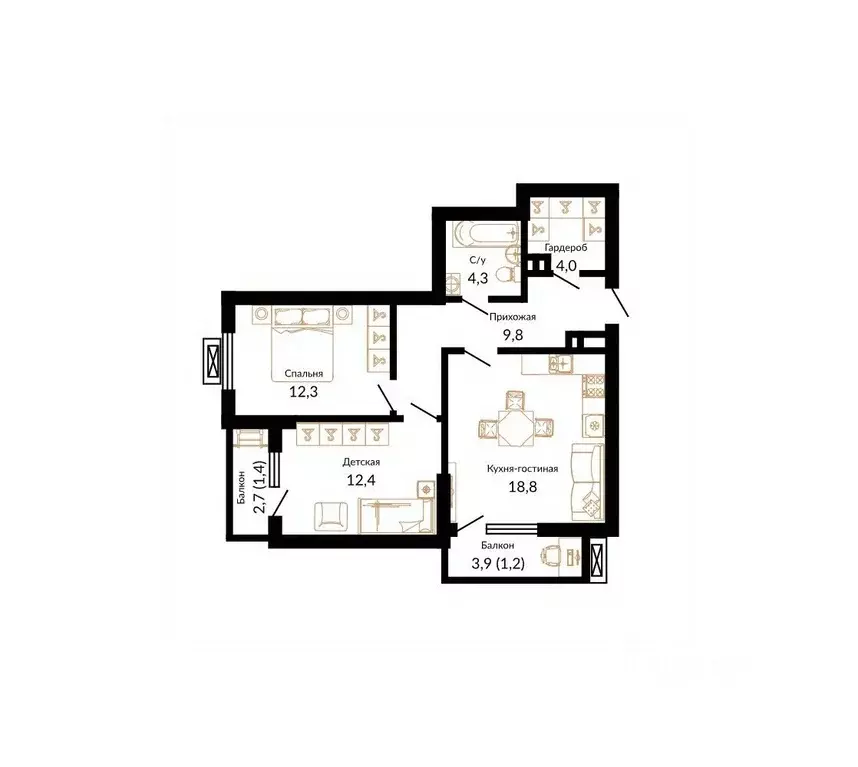 2-к кв. Краснодарский край, Краснодар ул. Даниила Смоляна, 71 (64.4 м) - Фото 0