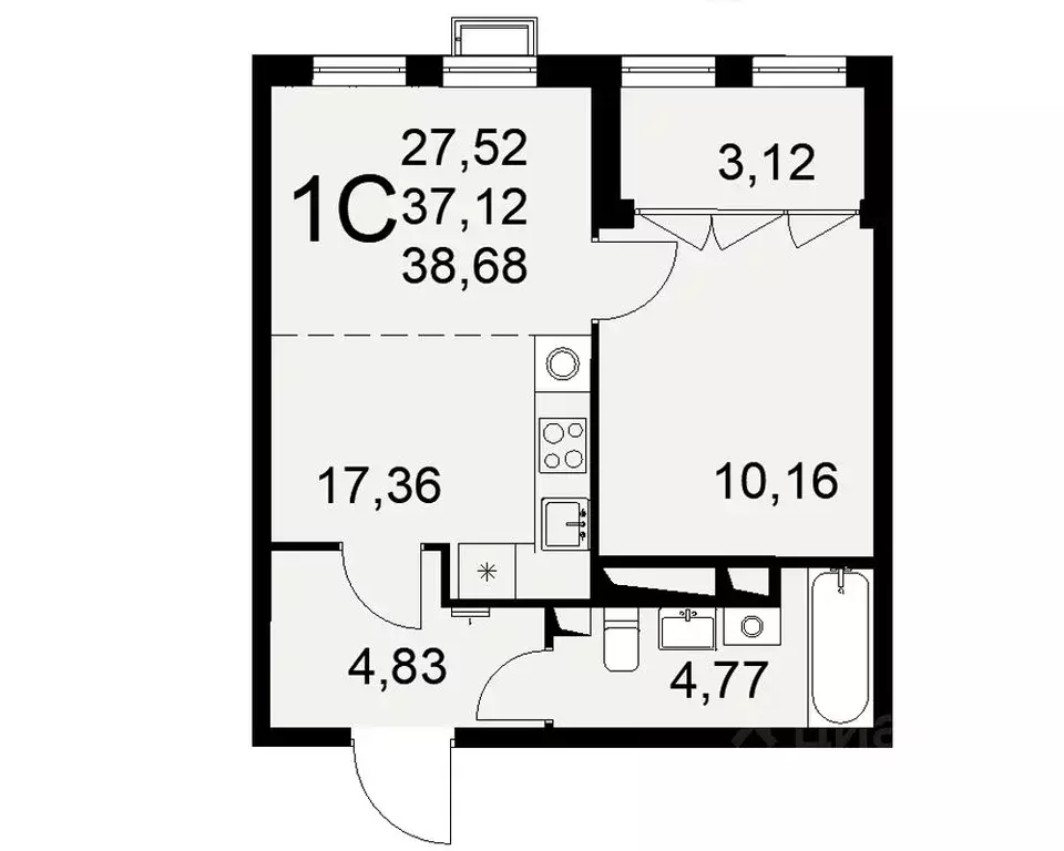 1-к кв. Тульская область, Тула ул. Коминтерна, 44 (38.68 м) - Фото 0