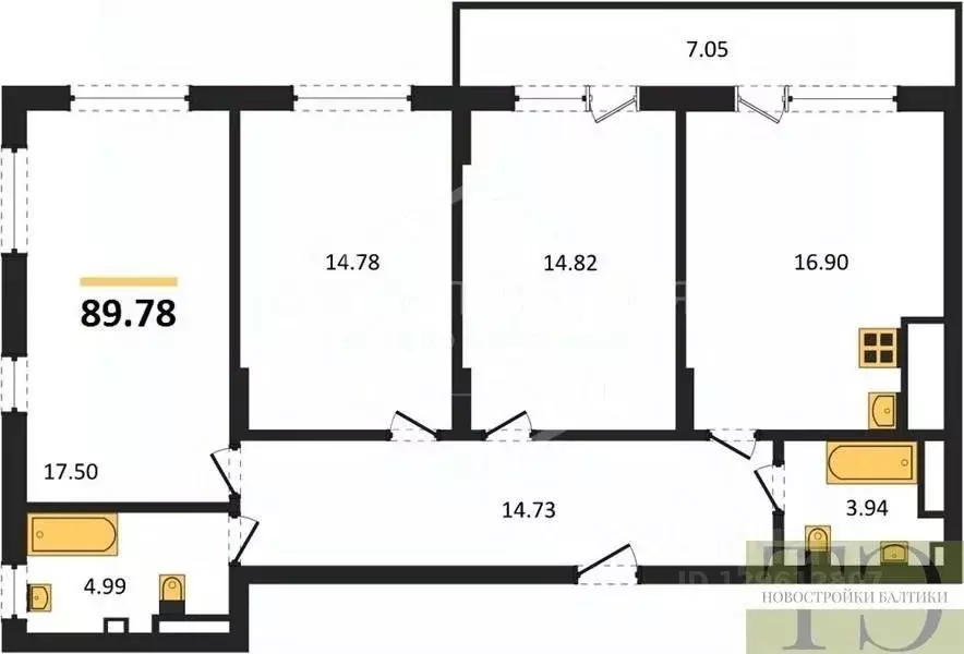 3-к кв. Калининградская область, Гурьевский муниципальный округ, пос. ... - Фото 1