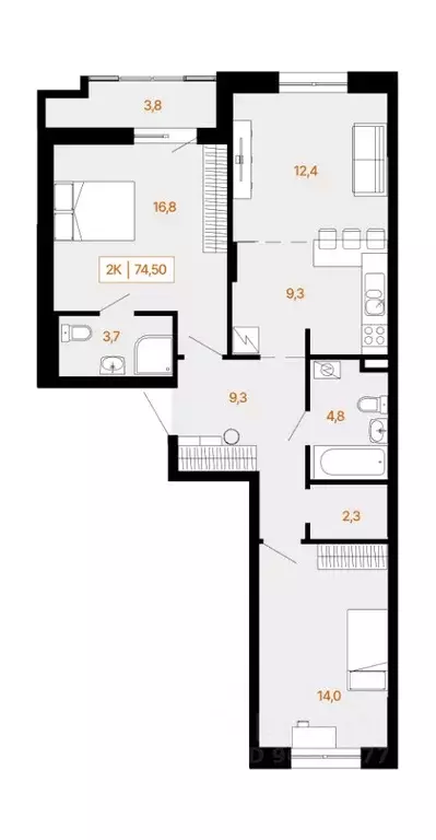 2-к кв. Ханты-Мансийский АО, Ханты-Мансийск Самаровская ул., 2А (74.5 ... - Фото 0