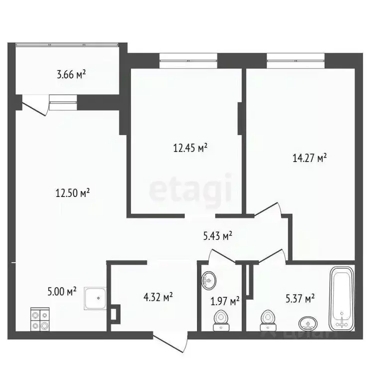 2-к кв. Тюменская область, Тюмень ул. Бориса Прудаева, 4 (61.3 м) - Фото 2