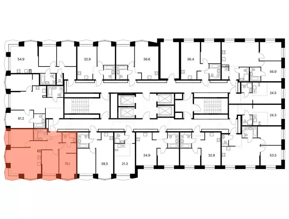 3-к. квартира, 75,1 м, 3/32 эт. - Фото 1