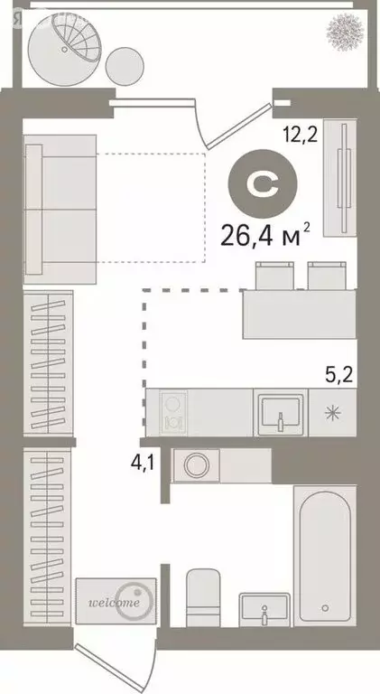 1-комнатная квартира: Екатеринбург, улица Академика Парина, 40/3 (26.4 ... - Фото 2