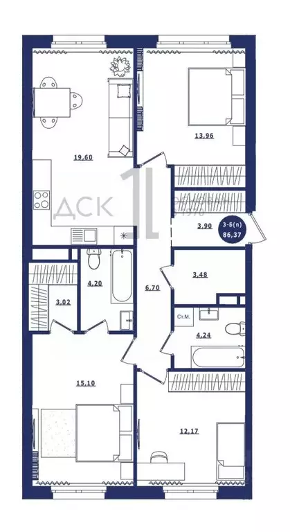 3-к кв. Ханты-Мансийский АО, Сургут Высоковольтная ул., 6/2 (86.37 м) - Фото 1