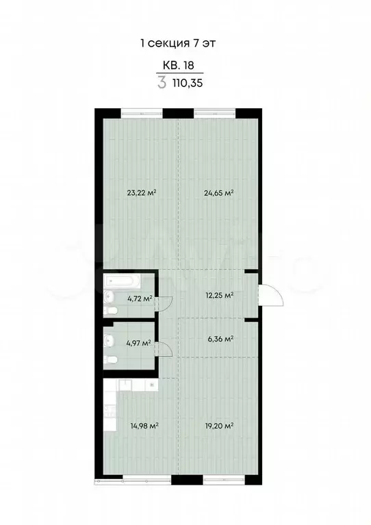 3-к. квартира, 110,4 м, 7/9 эт. - Фото 0