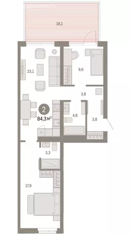 2-комнатная квартира: Тюмень, улица Республики, 205к3 (84.3 м) - Фото 1