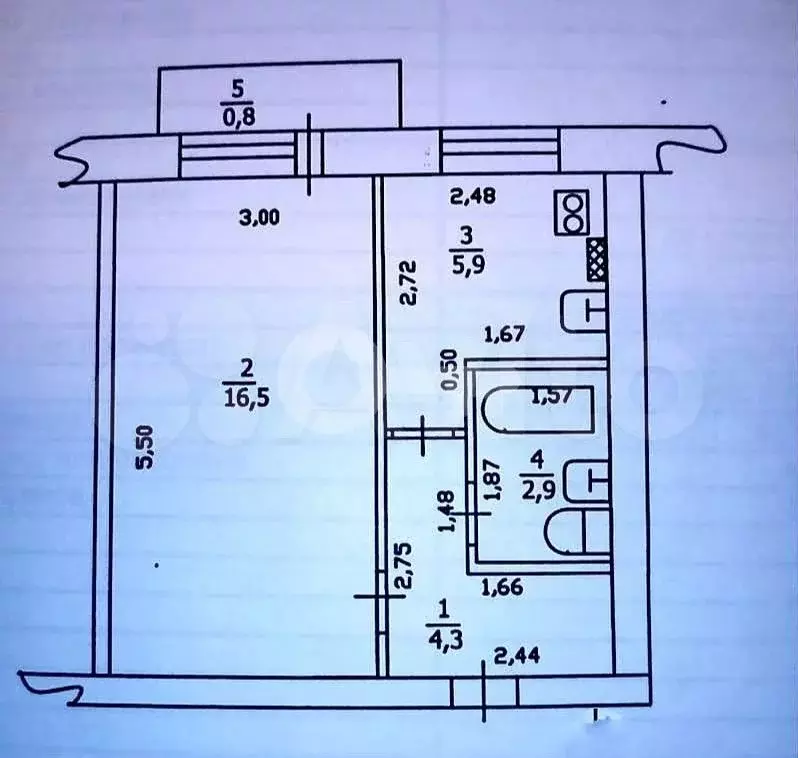 1-к. квартира, 30 м, 5/5 эт. - Фото 0