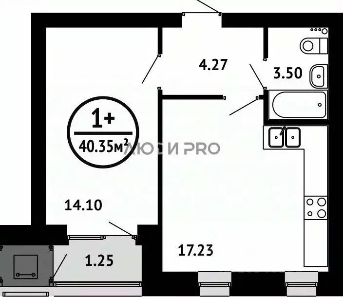 1-к кв. Башкортостан, Уфа ул. Даяна Мурзина, 11/1 (41.0 м) - Фото 2