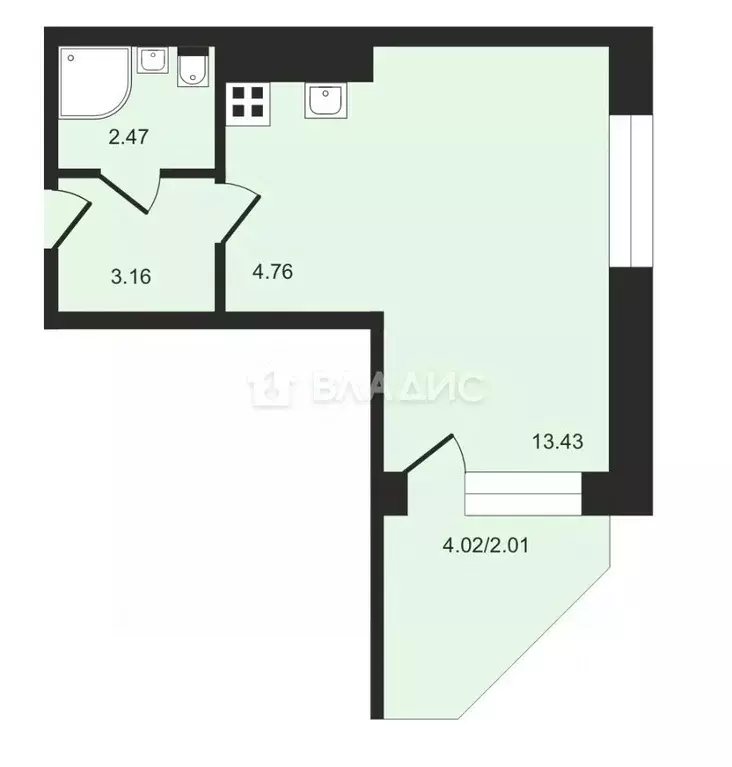 Студия Санкт-Петербург Усть-Славянка тер., ул. Славянская, 8 (25.2 м) - Фото 2