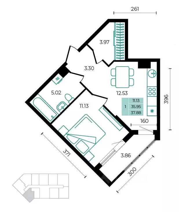 1-к кв. Адыгея, Майкопский район, пос. Тульский ул. Заречная (37.88 м) - Фото 0
