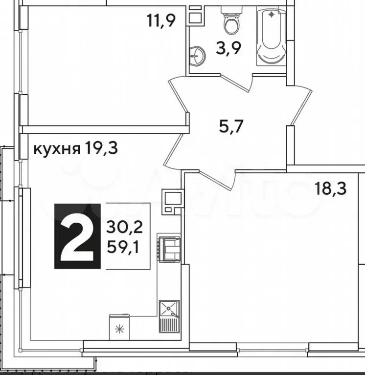 2-к. квартира, 60 м, 9/16 эт. - Фото 0