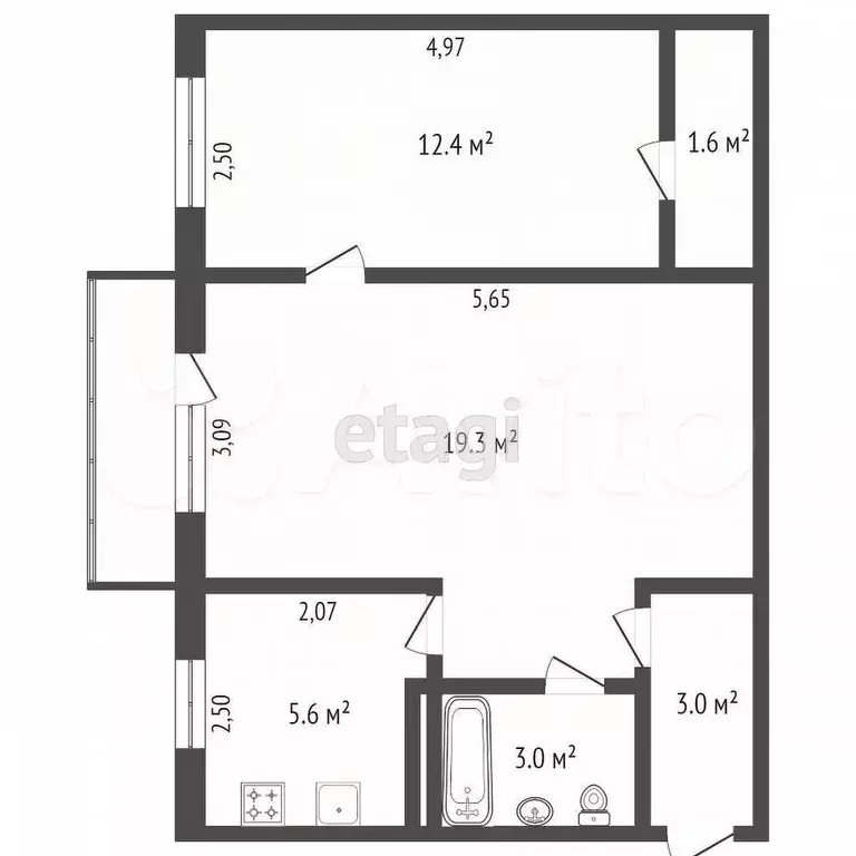 2-к. квартира, 42 м, 2/2 эт. - Фото 0