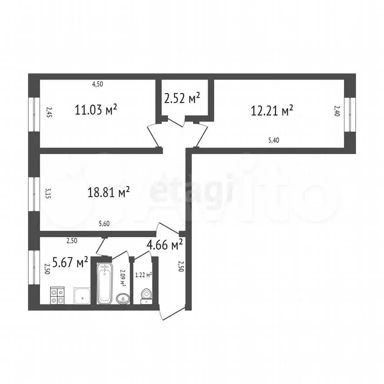 3-к. квартира, 58 м, 2/6 эт. - Фото 0