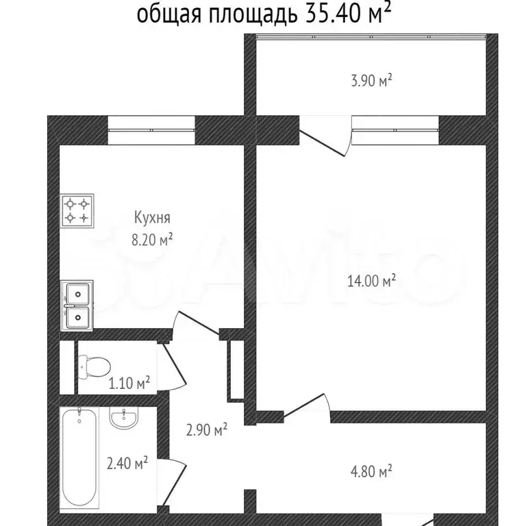 1-к. квартира, 33,4 м, 1/3 эт. - Фото 0