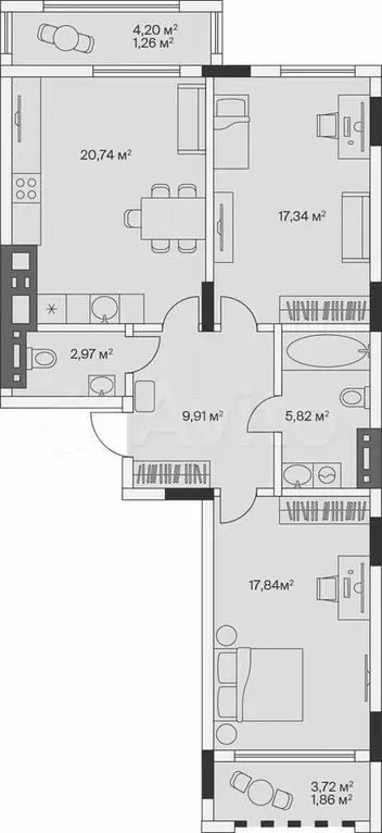 2-к. квартира, 77,7 м, 5/7 эт. - Фото 1