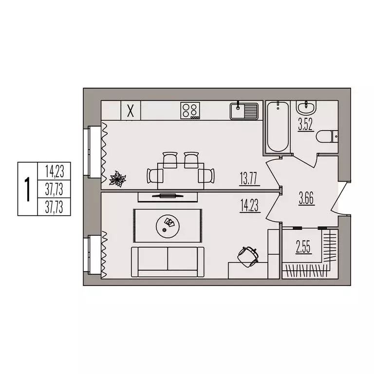 1-комнатная квартира: Волгоград, улица Землячки, 84/5 (37.73 м) - Фото 0