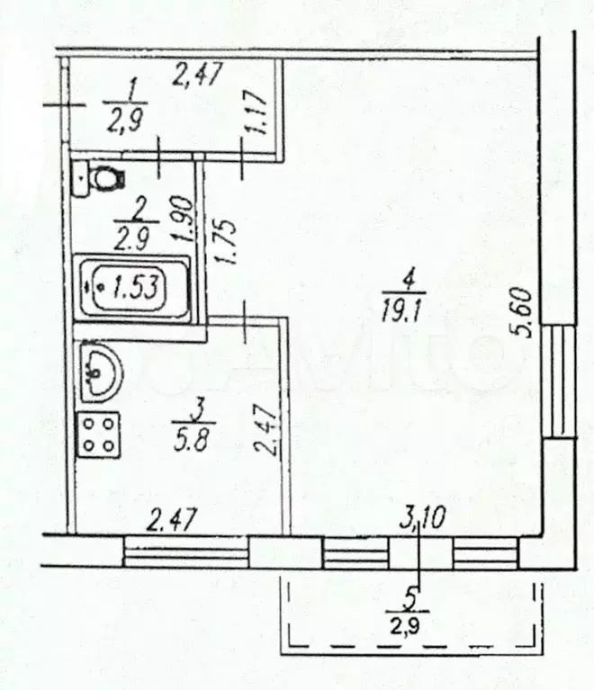 1-к. квартира, 31,6 м, 4/5 эт. - Фото 0