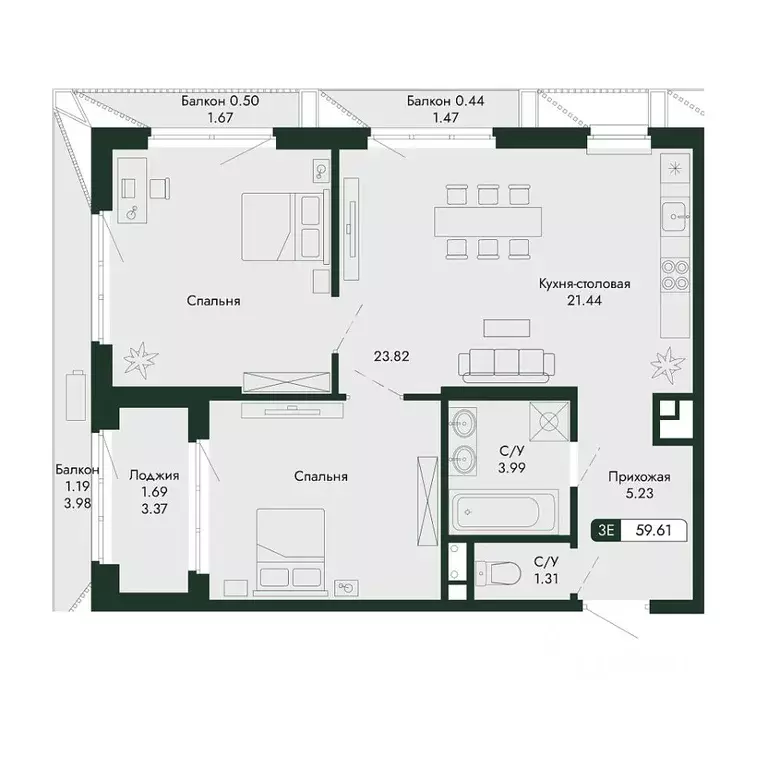 3-к кв. Крым, Алушта  (59.61 м) - Фото 1