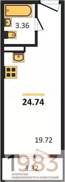 Квартира-студия, 24,7 м, 17/18 эт. - Фото 0