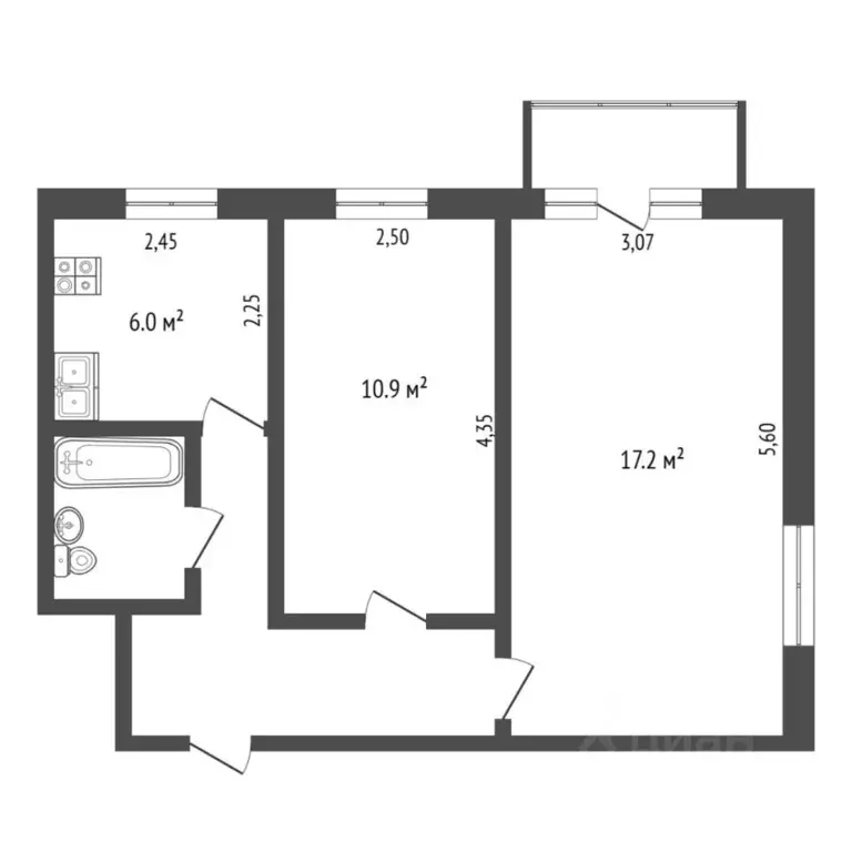 2-к кв. Тюменская область, Тюмень Текстильная ул., 3 (42.2 м) - Фото 2