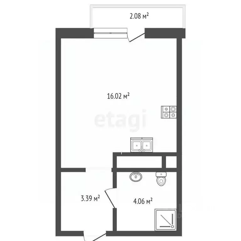 Студия Тюменская область, Тюмень ул. Краснооктябрьская, 16к1 (25.55 м) - Фото 2